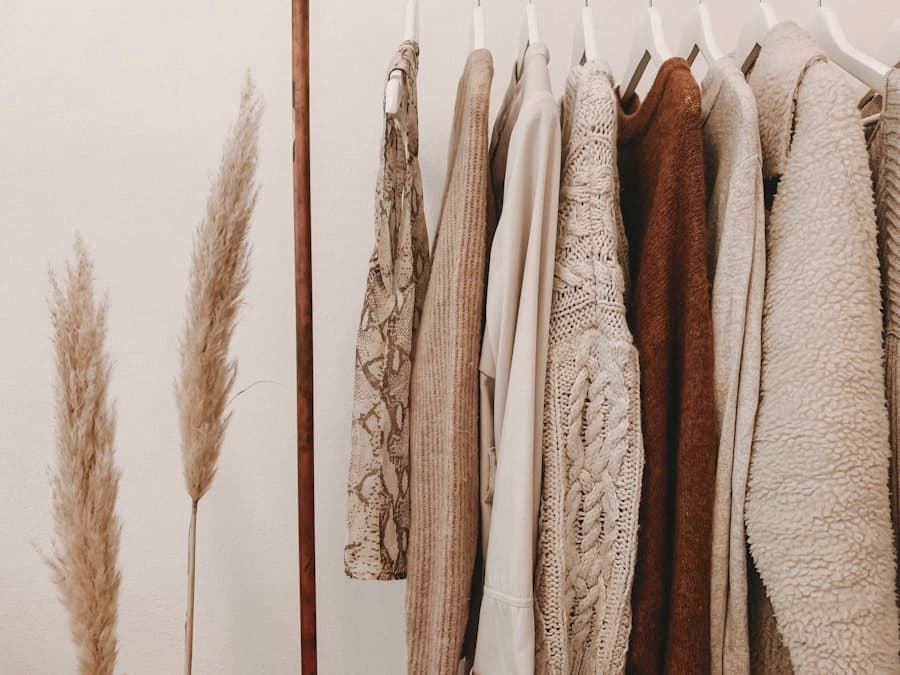 A rail of jackets, shirts, and everyday pieces